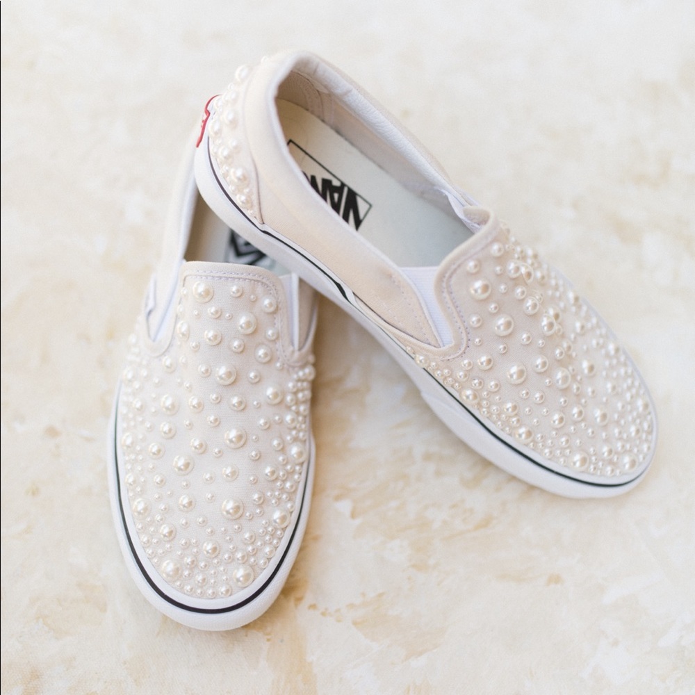 Pearl Embellished Custom Wedding Slip-On Vans